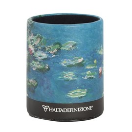 Halta Definizione - Portapenne da Scrivania, con Esterno in Cartoncino Rigido Stampato con un'Opera d'Arte di Monet e Base Antiscivolo, F.to cm 19,5 Altezza x 7 Diametro, Ninfee
