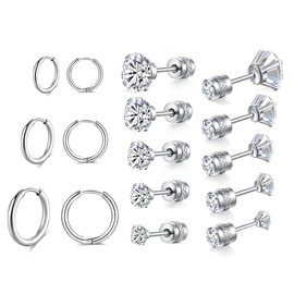 Dainty 8 Pairs Surgical Stainless Steel Earrings 14K Gold Plated Hoop Earrings,Stainless Steel,14K Gold Plated