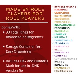 Galdor's Guild DND Condition Markers & Spell Effects | 90 Wooden Rustic Rings for 5 Player Games | Compatible with Dungeons & Dragons Accessories | Token for Miniatures | Tracker for RPG Status