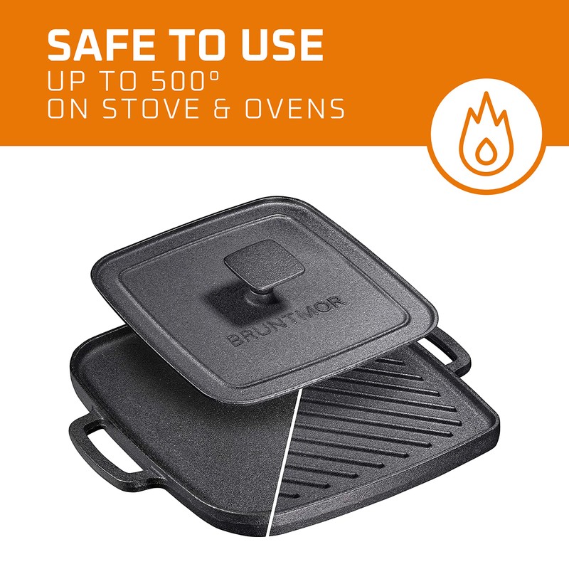 Bruntmor 2-in-1 Pre-Seasoned Cast Iron Reversible Griddle Grill Pan with