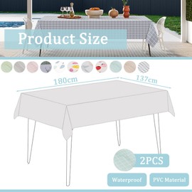 2pcs 137*180cm Plastic Tablecloths Waterproof Elk Green Checkered PVC Table Cloth Wipeable Table Cover Rectangular,Plaid Table Cover Wipe Clean Tablecloth Oil Cloth Outdoor Tablecloth for Party,Picnic