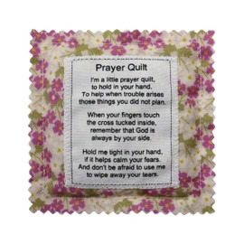 Wisplume Mini Prayer Quilt with Cross Inside Vintage Pocket Scripture Prayer Quilt Squares Sympathy Christian Gifts for Women Pastor Appreciation Father's Day Graduates Gifts (Purple)