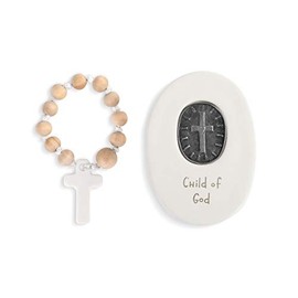 DEMDACO Child of God Medallion Cream 4 x 3 Stoneware Decorative Box With Rosary