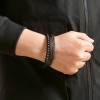 8" Multi-layer Onyx Men's Leather Bracelet with Stainless Steel Magnetic