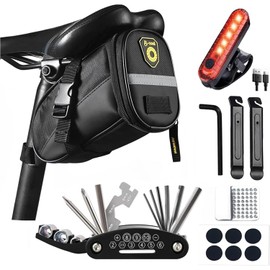 AaiLucky Bicycle Saddle Bag with Bike Tire Repair Tool Kit, 16-in-1 Multitool & Bike Tail Light, Complete Bicycle Accessories Set for Adults Road MTB Bikes, Portable Bike Seat Bag, Waterproof, 1.5L