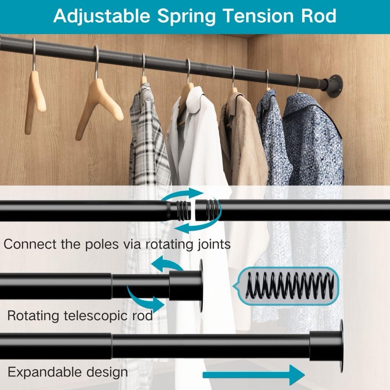 Wardrobe Rail, Heavy Duty Clothes Rod with End Sockets, Adjustable