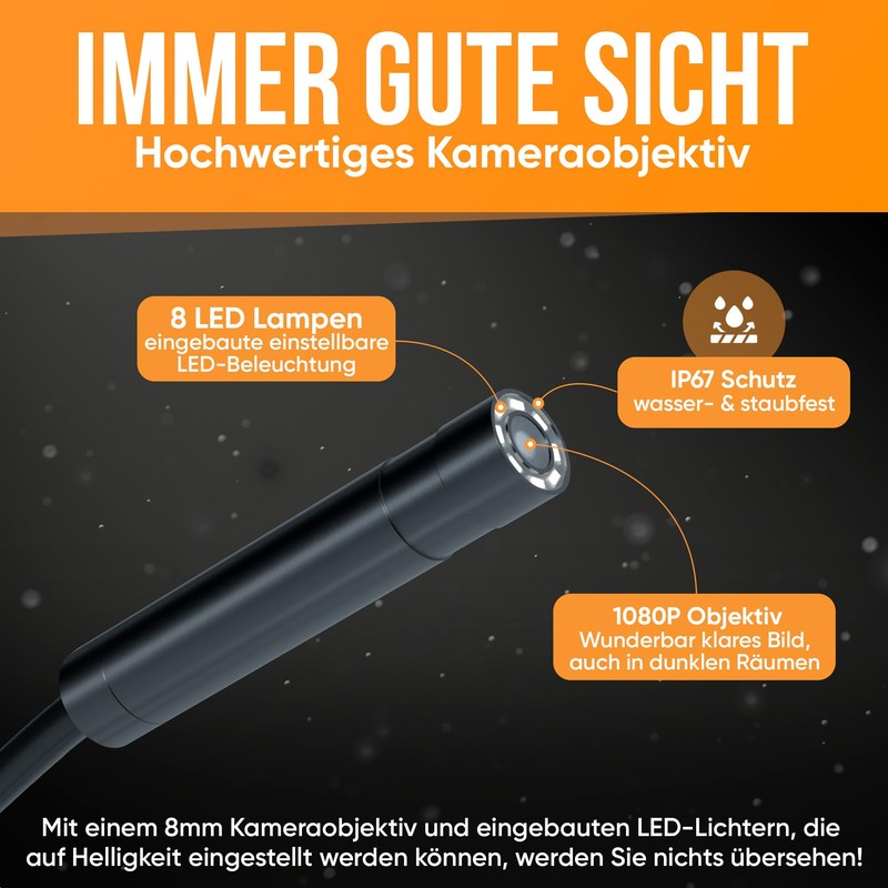 Strex Endoscope Camera with Light 10 m - 1080P HD