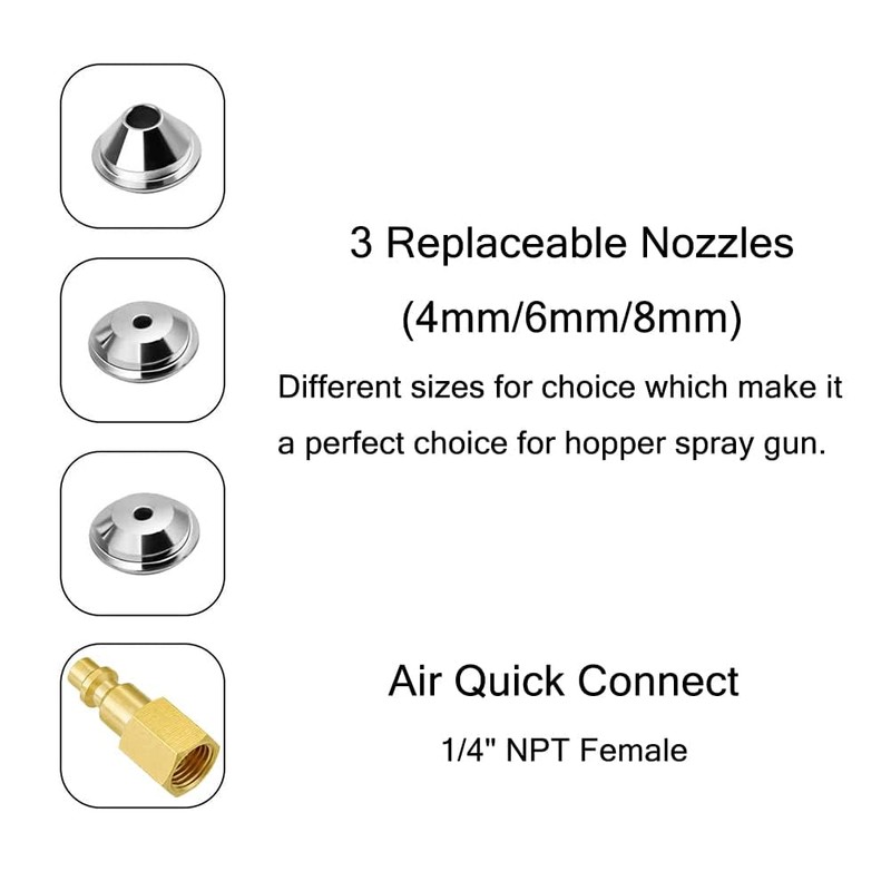 Joywayus Air Hopper Spray Gun with 4.0mm/6.0mm/8.0mm Nozzle Paint Texture