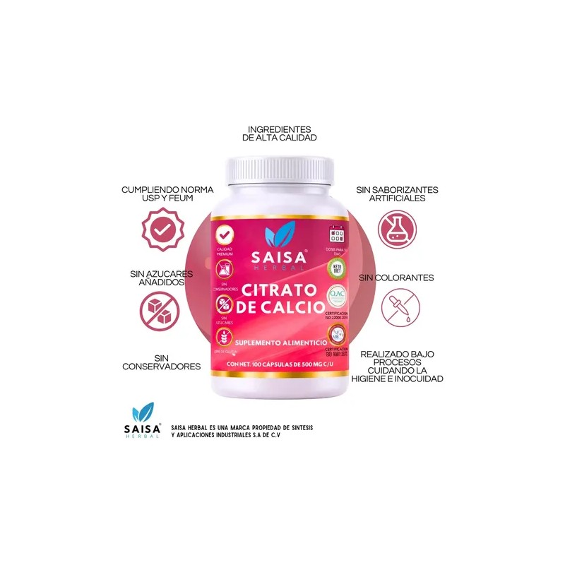 Citrato de Calcio Saisa Herbal, Suplemento para Huesos y Dientes