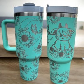 Silva lining designing Stainless steel bottle 40oz water tumbler Western Workout water cup Gift for her New container (Mint(6)-Baby cow(B33))