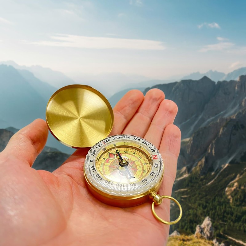 polar-effekt Metal Gold Compass with Engraving - Marching Compass Portable