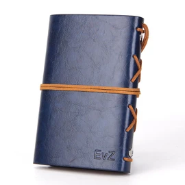 EvZ Leather Writing Journal Notebook, 5 Inches Vintage Nautical Spiral Blank String Diary Notepad Sketchbook Travel to Write in, Unlined Paper, Retro Pendants, Classic Embossed, Dark Blue
