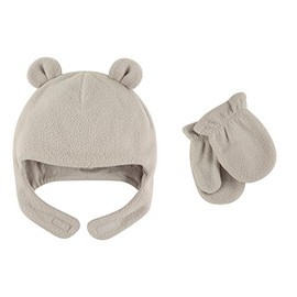 Luvable Friends Unisex Baby Beary Cozy Hat and Mitten Set, Light Gray Toddler, 2 Toddler