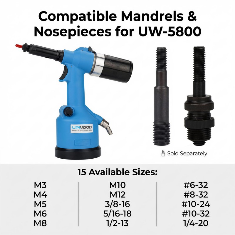 M10 Mandrel 5pcs Replacement Rod for 5800 Air Hydraulic Rivet