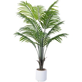 Artificial Areca Palm Tree 5FT Fake Potted Plant Faux Silk Tropical Areca Palm with 15 Trunks & Real Bark Design, Large Aritificial Plant in White Pot for Home Living Room House Warmming Floor Decor
