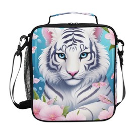 UMIRIKO Kids Lunch Box White Tiger Flower Cooler Insulated for Boys and Girls, Lunch Bag with Shoulder Strap for School, Picnic Meal 20857306
