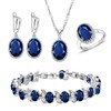 LMXXVJ Created Blue Sapphire Jewelry set for Women,White Gold Plated