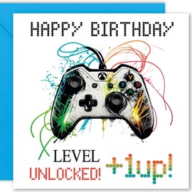 Cult Kitty Next Level - Gaming, Gamer Birthday Card for Men - Thick, Premium Birthday Card for Women, Great Gaming or Gamer Card with Colourful Envelope