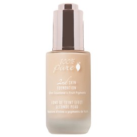 100% PURE 2nd Skin Lightweight Serum Foundation Anti-Aging Face Makeup - Blendable Coverage Liquid Hydration Boost for Soft Plumped Up Glow, Vegan Shade 2 (Warm w/Peach Undertone) - 1.18 Fl Oz