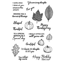 Arbuya Thanksgiving Autumn Clear Stamps for Card Making or Journaling, Pumpkin fall Leaves Sentiment Rubber Stamps for Journals Albums Scrapbooking Paper Crafts