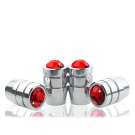 Preminum Bling Crystal Rhinestone RED-A Tire Rim Valve Stem Metal Chrome Cap