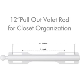 FIRJOY 12" Valet Rod for Closet Pull Out (1 Pack, White)