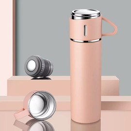 Boogeyman Stainless Steel Thermo 500ml/16.9oz Vacuum Insulated Bottle with Cup for Coffee Hot drink and Cold drink water flask.(Pink, 1Set)