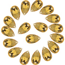 Teardrop Rhinestones Sew on Flatback Rhinestones 24pcs 11X18mm Flat Back Crystal Rhinestones with Holes for Clothes Dress Crafts Garments,Gold