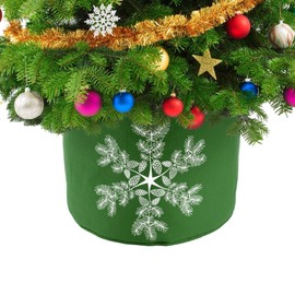 Christmas Tree Skirt Fully Adjustable Fabric Tree Collar for Christmas Tree - Green with Snowflake Design - Sturdy Strengthened Cotton Tree Base Cover Wraparound