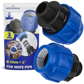 2 Pieces Sleeve Ø 32 mm x 1″ with Male Thread Adapter Made of Polypropylene PP for Connecting Polyethylene PE Pipes - MONTERAL