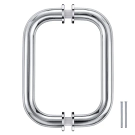 Ranbo C-Shaped 6" Tubular Back-to-Back Frameless Glass Shower Door Push Pull Handle, Fits 8-12mm(5/16"-1/2") Glass Doors,6" Mounting Hole Distance,for Shower Door,barn Door,Polished Chrome