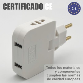 3-Stars 4000W (Higher Power) 4 Sockets - 2 USB Charging Ports and 2 Sockets - Wall Plug - Ideal for Small Spaces - 180 Degree Head