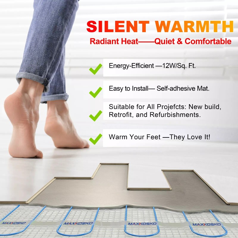 MAXKOSKO 15sqft Underfloor Radiant Heating Mat - 120V Electric for