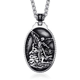 MOO&LEE St Michael Pendant for Men The Archangel Michael Necklace Patron Saint Medal with 24 Inch Stainless Steel Chain