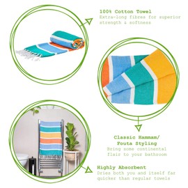 Nicola Spring 2x Multi Stripe 157cm x 87cm Deluxe Cotton Turkish Bath Towels - Lightweight & Absorbent Large Adults Drying Beach Bathroom Gym Shower Sauna