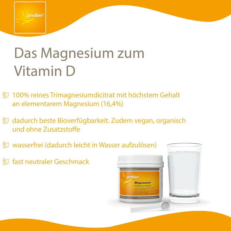 proSan Magnesium Powder 250 g (Tri-Magnesium Di-Citrate, 16.4%) | Premium
