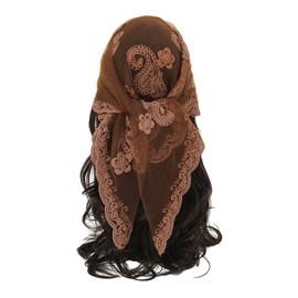Verdusa Women's Vintage Mesh Tribal Embroidery Head Scarf Boho Lightweight Square Bandana Headband Brown One-Size