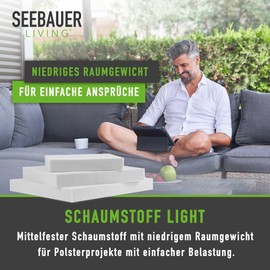 SEEBAUER living Light Foam Panels Set, RG26/40, Cushion for Furniture and Pallet Furniture, Foam Made of PU Foam, Dimensionally Stable and Durable, Size: 30 x 30 x 3 cm, Contents: 4 Pieces)
