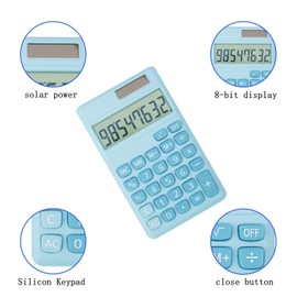 Basic Standard Calculators Small Digital Desktop Calculator with 8-Digit LCD Display, Battery Solar Power Smart Calculator Pocket Size for Kids for Home School (blue 2pcs)