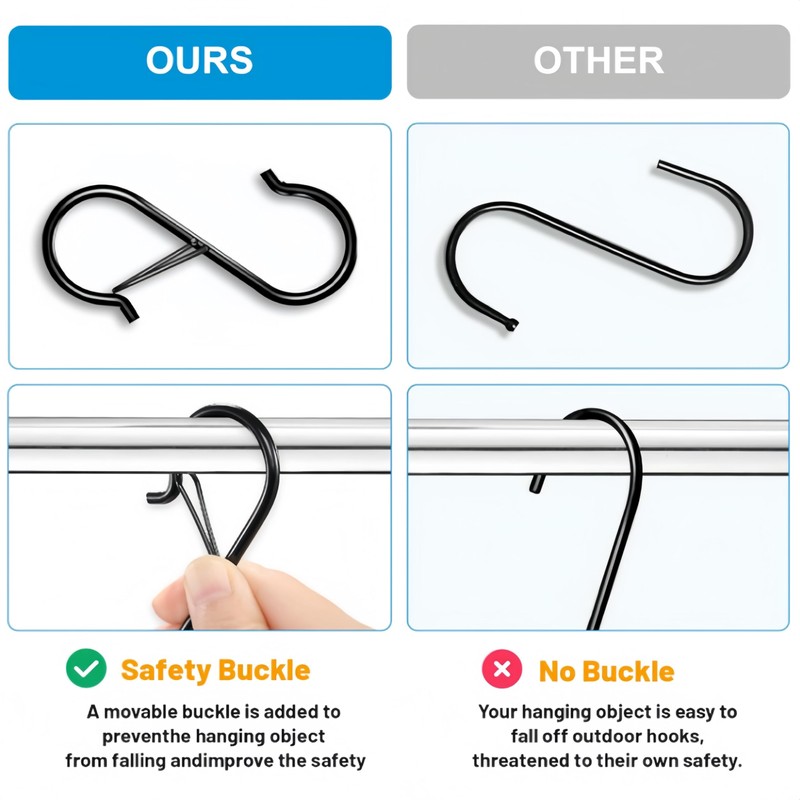 20Pcs S Hooks with Safety Buckle, 3.5 inch Heavy Duty