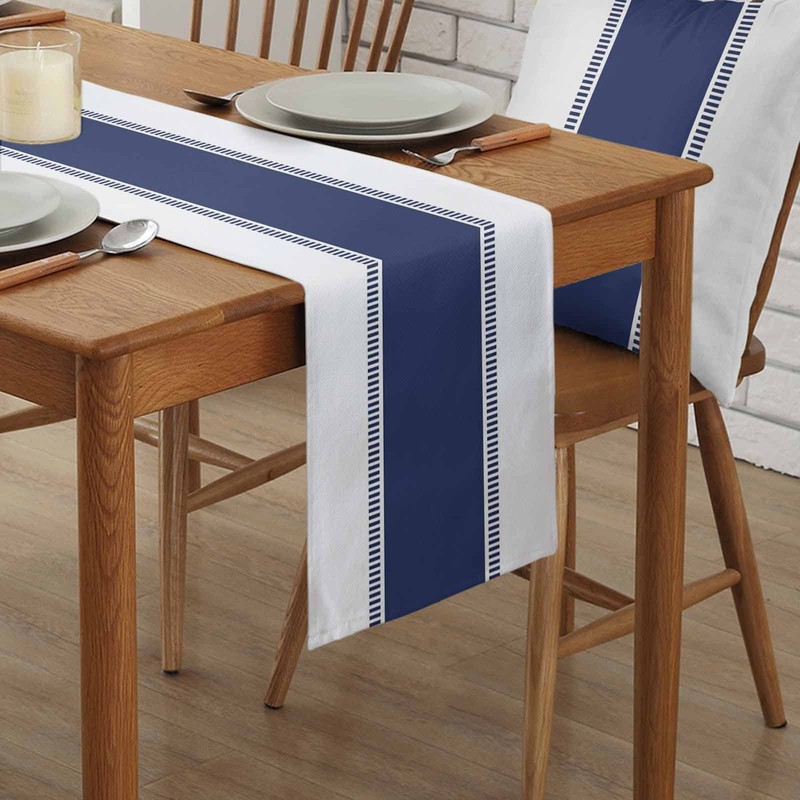 Modern Navy Blue Table Runners, Farmhouse Stripes Table Runner Dresser