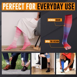 Doc Miller - Calcetines de compresión de punta abierta de alta calidad, 1 par de 20-30 mmHg, calcetines de compresión sin dedos para mujer, Redbluepurple de punta abierta, 3X-Large