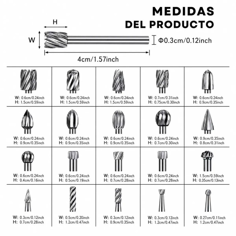 Fresa Madera Rotativa Carburo Mototool Juego 20 Piezas Acero Hss