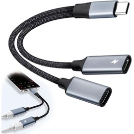 Qtksceadlnce USB C Splitter, USB-C Male to 2USB-C Female Cord Converte Type C Double Splitter 2 In 1 Multifunctional UCBC Sp-litter USBC Double Adapter Compatible With Most Smartphones Laptop