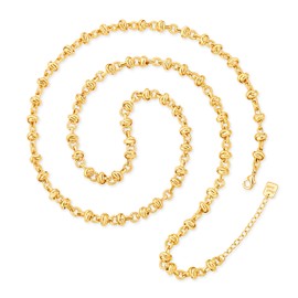 Aobei Pearl 18K Gold Long Chain Necklace for Women Chunky Knotted Chain Link Necklace Adjustable Geometric Open Chain Layering Jewelry 33.5” + 2”