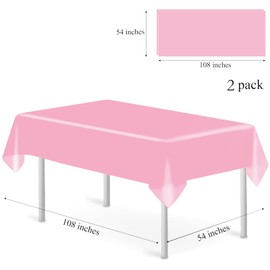 POPOYU 2Pcs 137 * 274cm Baby Pink Table Cloth Table Covers,Pink Party Rectangular Dining Table Cover Pink Tablecovers Plastic Tablecloths for Picnic,Baby Shower,Easter,Girls Birthday Party Decoration