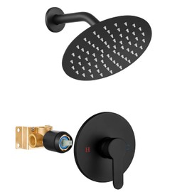 Airuida Single Function Shower Trim Kit Shower Faucet Set Wall Mount 8 Inch Round Rainfall Shower Head and Handle Set Single Handle Shower System Set with Female Threads Valve Matte Black