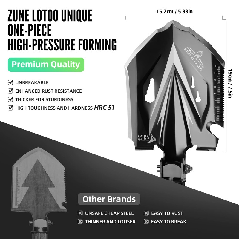 Zune Lotoo Tactical Shovel Survival Tool, 18 in 1 Small