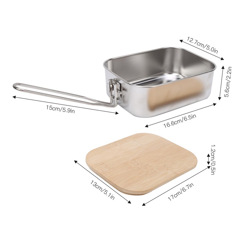 Stainless Steel Lunch Storage Box with Bamboo Lid Portable Camping