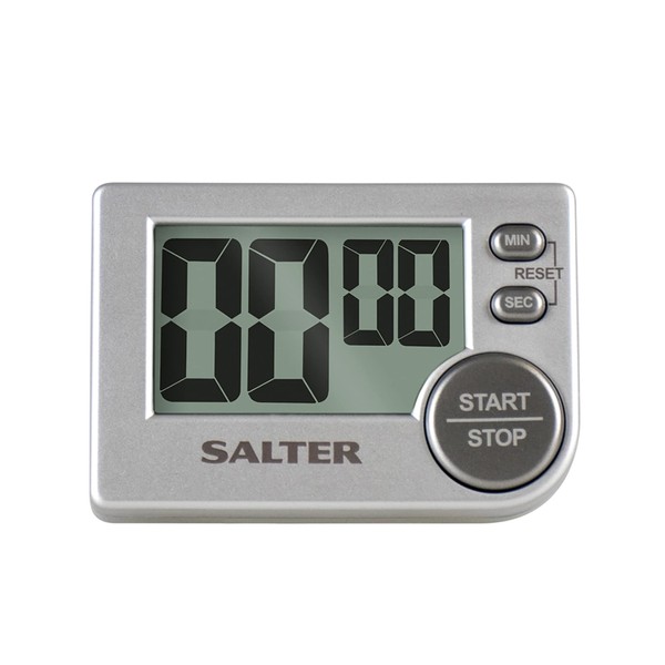 Salter 397 SVXR Electric Timer, Digital Stopwatch, Memory Function, Magnetic or Self Standing, Stick on Fridge, Count Up/Down, 99 Min 59 Sec, Beeper Sound, Start/Stop Button, Grey,1.5D x 5.2W x 7.6Hcm